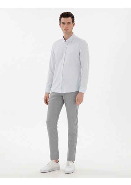 Erkek Açık Mavi Slim Fit Çizgili Uzun Kollu Gömlek 50301583-VR003