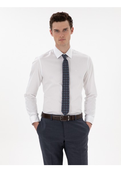 Erkek Beyaz Slim Fit Uzun Kollu Klasik Gömlek 50305127-VR013