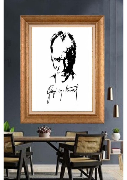 Altın Çerçeveli Paspartulu Atatürk Tablo ZC613