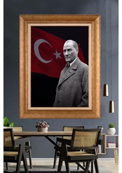 Altın Çerçeveli Paspartulu Atatürk Tablo ZC832
