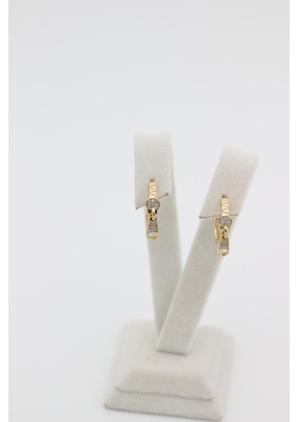 Xupıng Jewelry 14 Ayar Altın Kaplama,halka Fermuar Zirkon Taşlı Küpe
