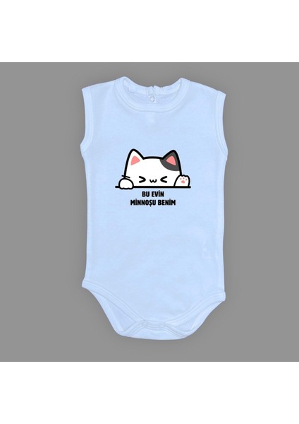 Minnoş Kedi Baskılı Bebek Çıtçıtlı Body Uzun Kısa Kolsuz M00688