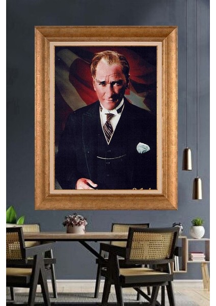 Altın Çerçeveli Paspartulu Atatürk Tablo ZC333