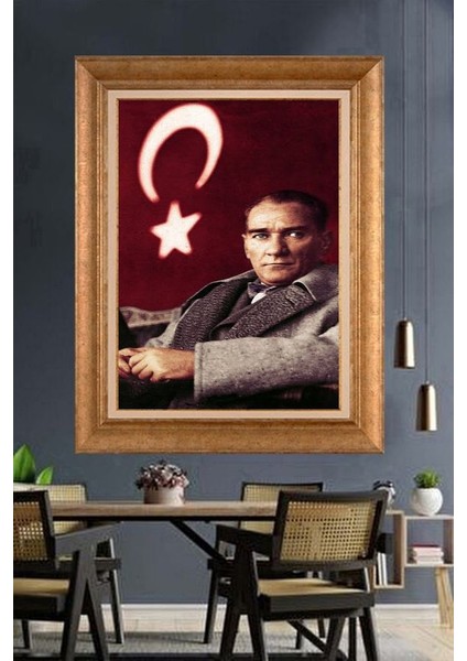 Altın Çerçeveli Paspartulu Atatürk Tablo ZC173