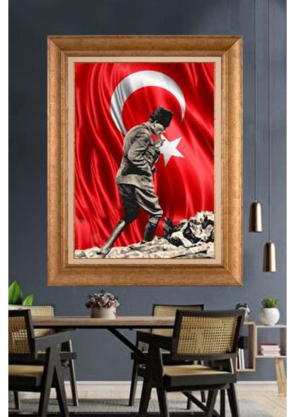 Altın Çerçeveli Paspartulu Atatürk Tablo ZC334