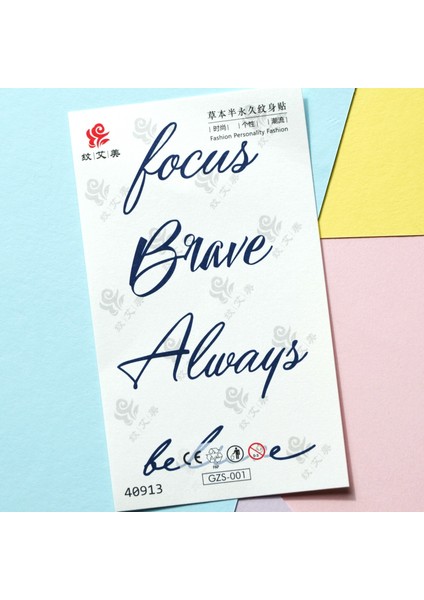 Geçici Dövme Believe Brave Always Focus Yazılı Geçici Vücut Dövmesi