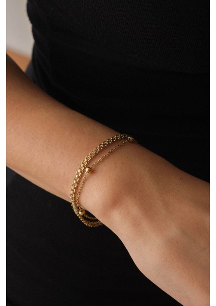 By Florya Jewelry Çelik 2'li Kombin Toplu ve Örme Zincir Bileklik Kararmaz 17+4 cm & 21 cm Günlük Kullanıma Uygun