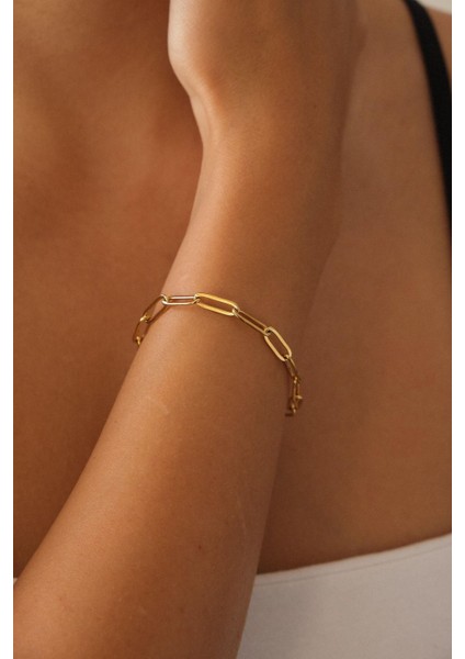 By Florya Jewelry Ataç Oval Halka Zincir Bileklik Günlük Kullanıma Uygun Kablo Zincir Bileklik