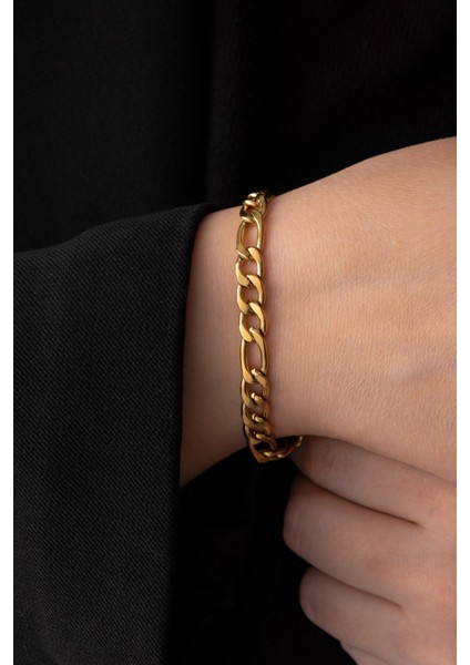 Çelik Figaro Zincir Bileklik Kararmaz Unisex 6 mm Altın