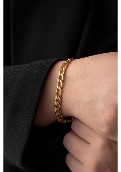 Çelik Figaro Zincir Bileklik Kararmaz Unisex 6 mm Altın modelleri