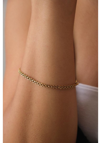 By Florya Jewelry Çelik Örme Zincir Bileklik İç İçe Geçmeli Klasik Forse Zincir Bileklik 3 mm Kararmaz