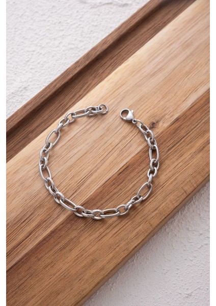 Çelik Oval Halka Ataç Zincir Bileklik Kararmaz Tıknaz Doku Kablo Zincir 5 mm 18 cm-21 cm