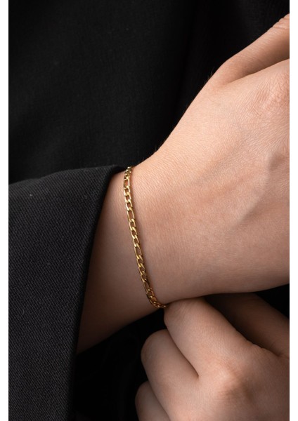 By Florya Jewelry Çelik İnce Figaro Zincir Bileklik Kararmaz 3 mm Unisex 18 cm-21 cm
