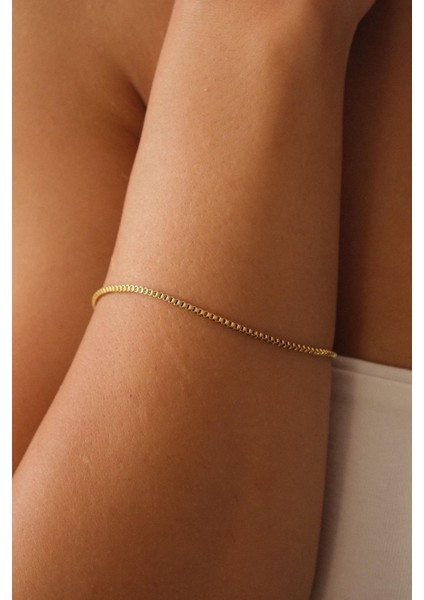 Çelik Kutu Kare Zincir Bileklik Ince Box Küba Zincir 1mm Zarif Minimal 18CM&21CM modelleri