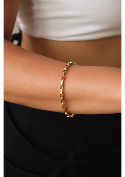 By Florya Jewelry Çelik Dikdörtgen Zincir Bileklik Kararmaz 3 mm 18 cm-21 cm fırsatları