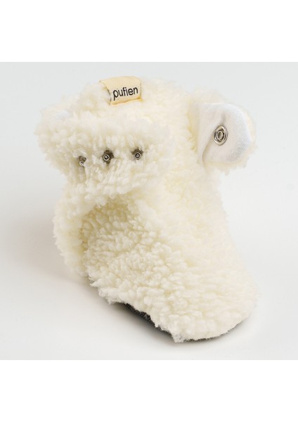 Kaydırmaz Tabanlı Bebek Pandufu – Peluş ve Terletmez Organik Pamuk Astarlı Ekru Panduf