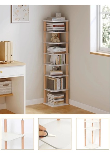 Modern Dikey Kitaplık, 7 Bölmeli Dekoratif Kitap Rafı, Ayakkabı Organizer, Çok Amaçlı Raf