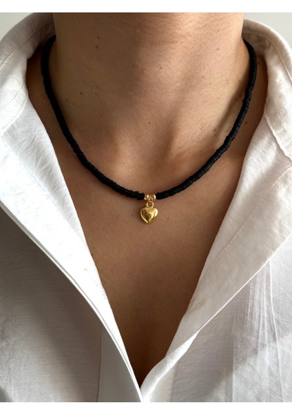 Kalp Figürlü Siyah Fimo Kolye