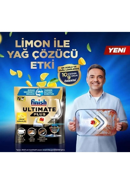 Ultimate Plus Hepsi Bir Arada Limon Ferahlığı 50 Kapsül Bulaşık Makinesi Deterjanı Tableti