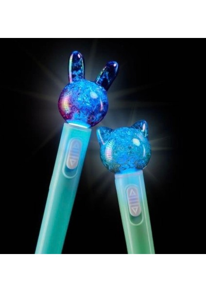 BACK2FUN Kedi Beyaz Mavi LED Işıklı Tükenmez Kalem