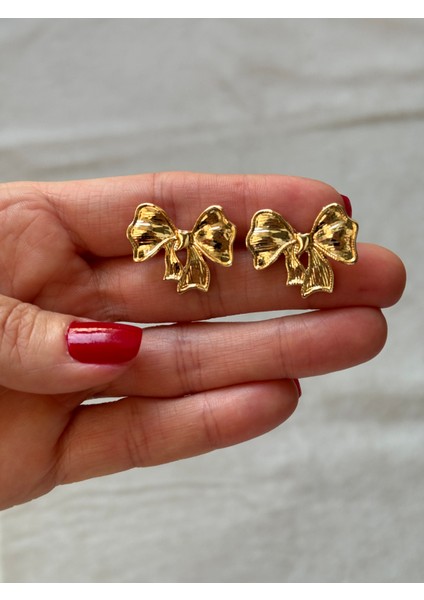 Gold Kurdele Fiyonk Küpe