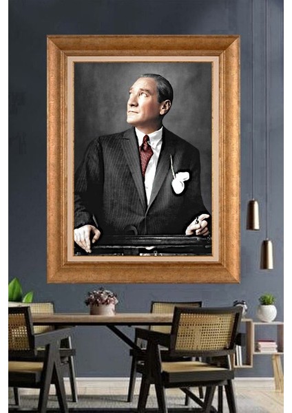 Altın Çerçeveli Paspartulu Atatürk Tablo FS662