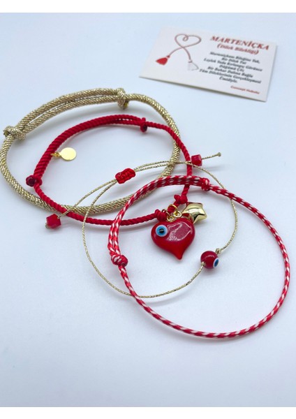 Marteniçka Kartlı Jelatinli Hediyelik Murano Boncuklu Dilek ve Şans Bilekliği Seti