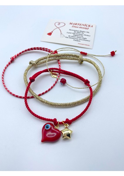 Marteniçka Kartlı Jelatinli Hediyelik Murano Boncuklu Dilek ve Şans Bilekliği Seti modelleri