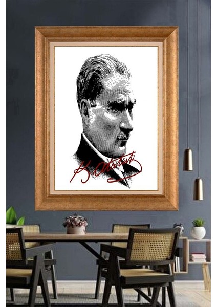 Altın Çerçeveli Paspartulu Atatürk Tablo FS472