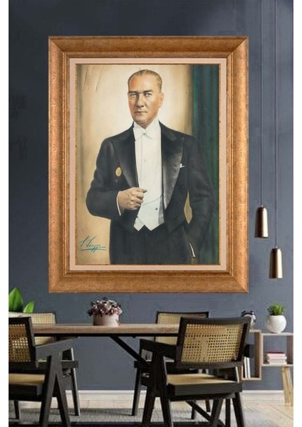 Altın Çerçeveli Paspartulu Atatürk Tablo FS660