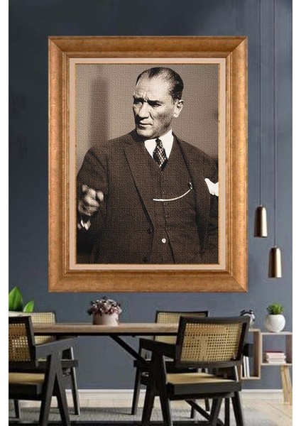Altın Çerçeveli Paspartulu Atatürk Tablo FS286