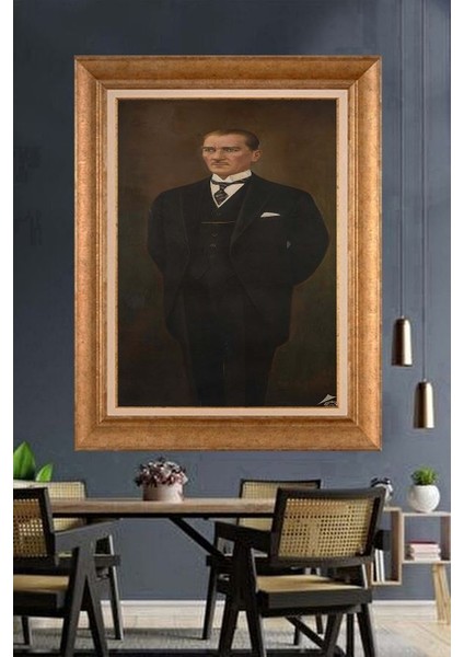 Altın Çerçeveli Paspartulu Atatürk Tablo FS734