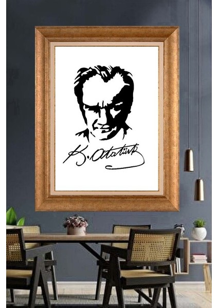 Altın Çerçeveli Paspartulu Atatürk Tablo FS528