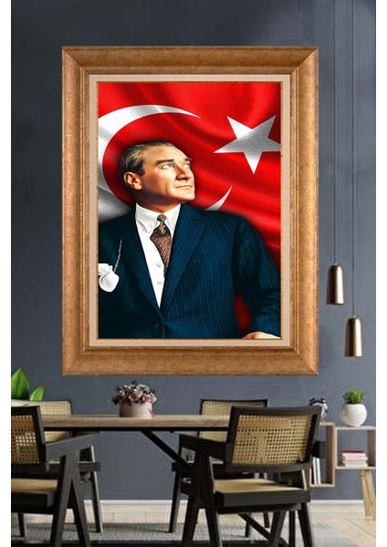 Altın Çerçeveli Paspartulu Atatürk Tablo FS537