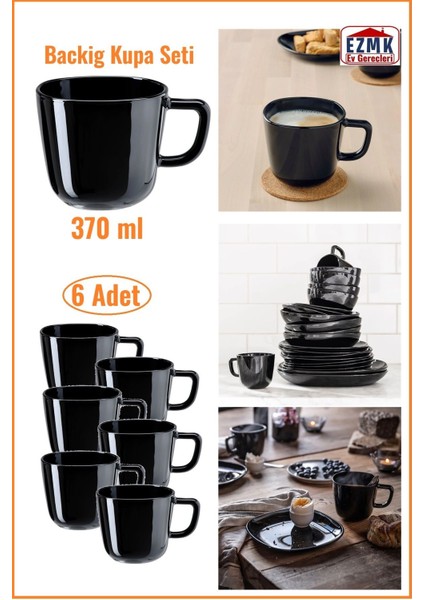 Backig Siyah Kupa Seti 37 ml \ 6 Adet Temperli Cam