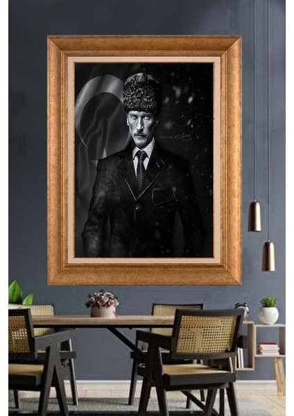 Altın Çerçeveli Paspartulu Atatürk Tablo FS763