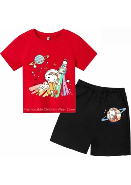 Punıx Kıds Özel Üretim Mutlu Astronot Baskılı Yeni Stil Kız Çocuk T-Shırt Şort Takım