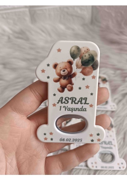 10 Adet Yeşil Balon Tutan Kahverengi Ayıcıklı 1 Rakam Açacak Magnet Yenidoğan Doğum Günü Mevlüt Hediyelikleri