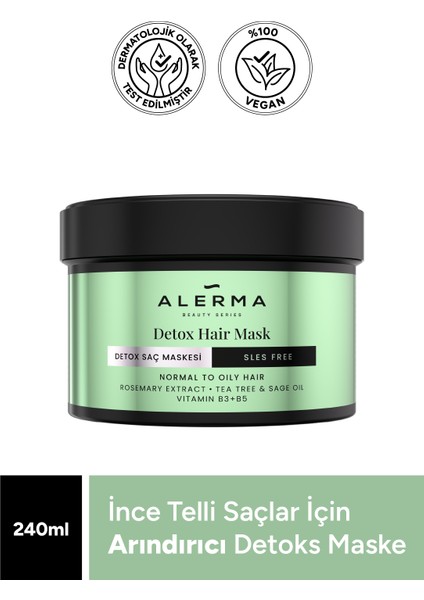 Durulanan Arındırıcı Saç Maskesi Vegan İnce Telli Yağlı Saçlar Biberiye Çay Ağacı Adaçayı 240 ml