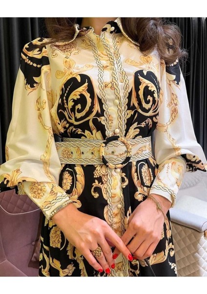 Atlas Kumaş Uzun Elbise Bej (Kemer Dahildir)