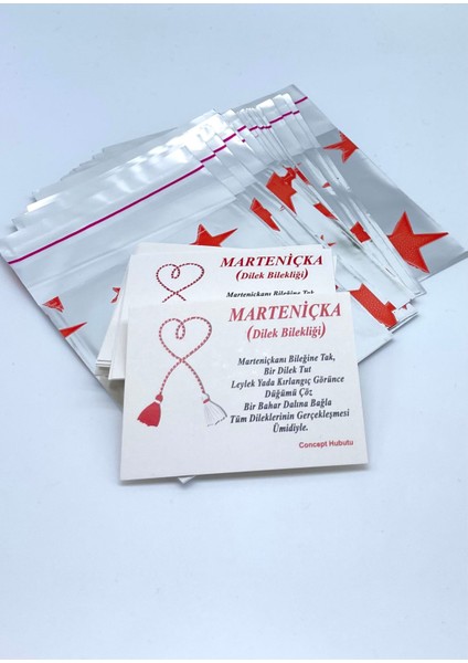 Marteniçka Hediyelik Kartlı Jelatinli Dilek ve Şans Bilekliği Seti (10 Adet 5 Set)
