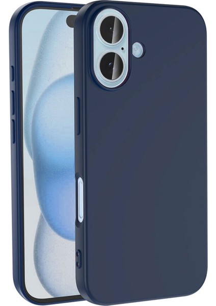 Caseworld Apple iPhone 16 Plus ile Uyumlu Kapak Içi Kadife Lansman Silikon Kılıf - Lacivert