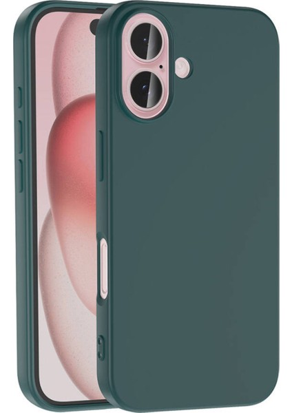 Caseworld Apple iPhone 16 ile Uyumlu Kapak Içi Kadife Lansman Silikon Kılıf - Yeşil