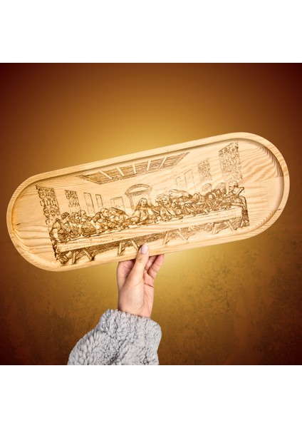 Leonardo Da Vinci Son Akşam Yemeği Ahşap Oval Dekoratif Tabak modelleri
