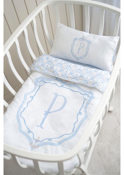 Harf Serisi P Harfi Anne Yanı Nevresim Seti (60 x 100) - Noble Serie Mavi