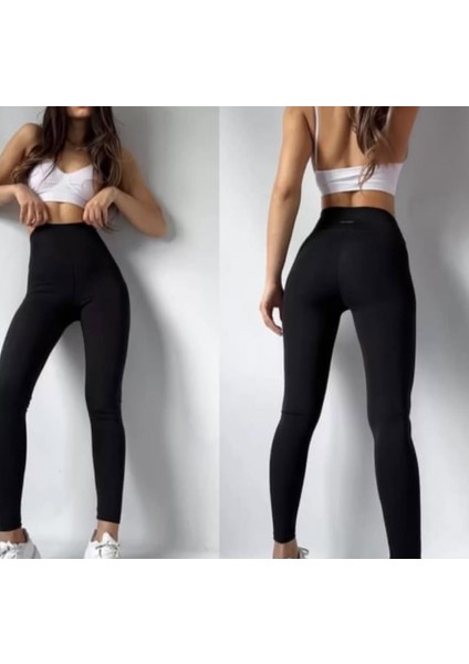 Kadın Siyah Yüksek Bel Şardonlu Toparlayıcı Tayt