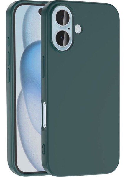 Apple iPhone 16 Plus ile Uyumlu Kapak Içi Kadife Lansman Silikon Kılıf - Yeşil