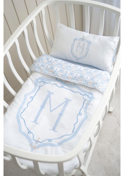 Harf Serisi M Harfi Anne Yanı Nevresim Seti (60 x 100) - Noble Serie Mavi