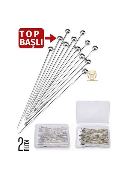 Top Başlı Iğne 2 Kutu 100 Adet Başörtü Iğnesi Toplu Iğne
