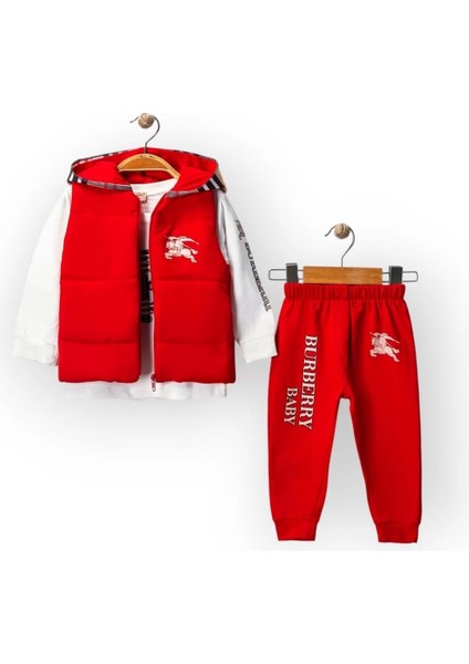 Burberi Desen Yelekli Üçlü Takım Unisex 6-36 Ay